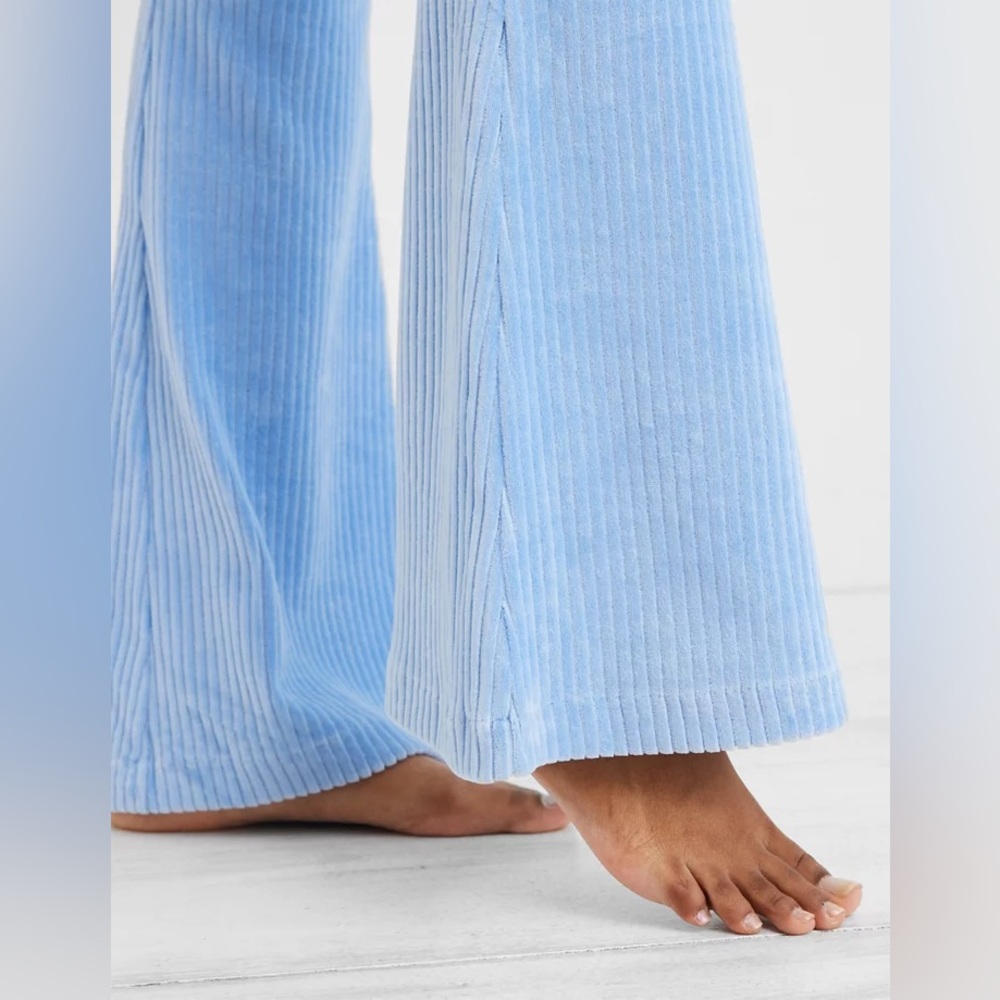 Aerie Groove-On Velour High Waisted Flare Pants In Blue Linen Size Large - Picture 3 of 7